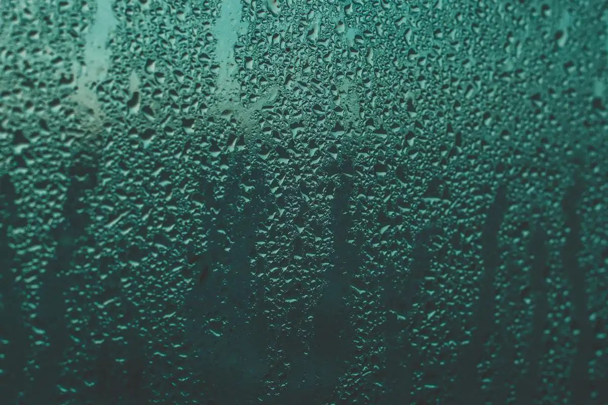 a glass window with condensation